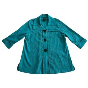 Ali Miles Oversized Button Textured Collared 3/4 Sleeve Tunic Blue Teal Artsy